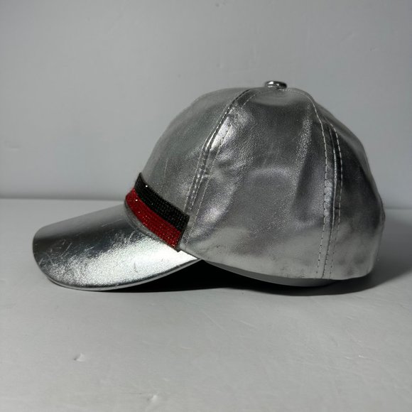 Vera New York Silver Hook & Loops Hat Cap Red & Black Rhinestone Stripes - Picture 2 of 10